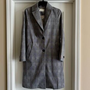 Joie gray plaid stretch knit long line blazer trench jacket XS NWT